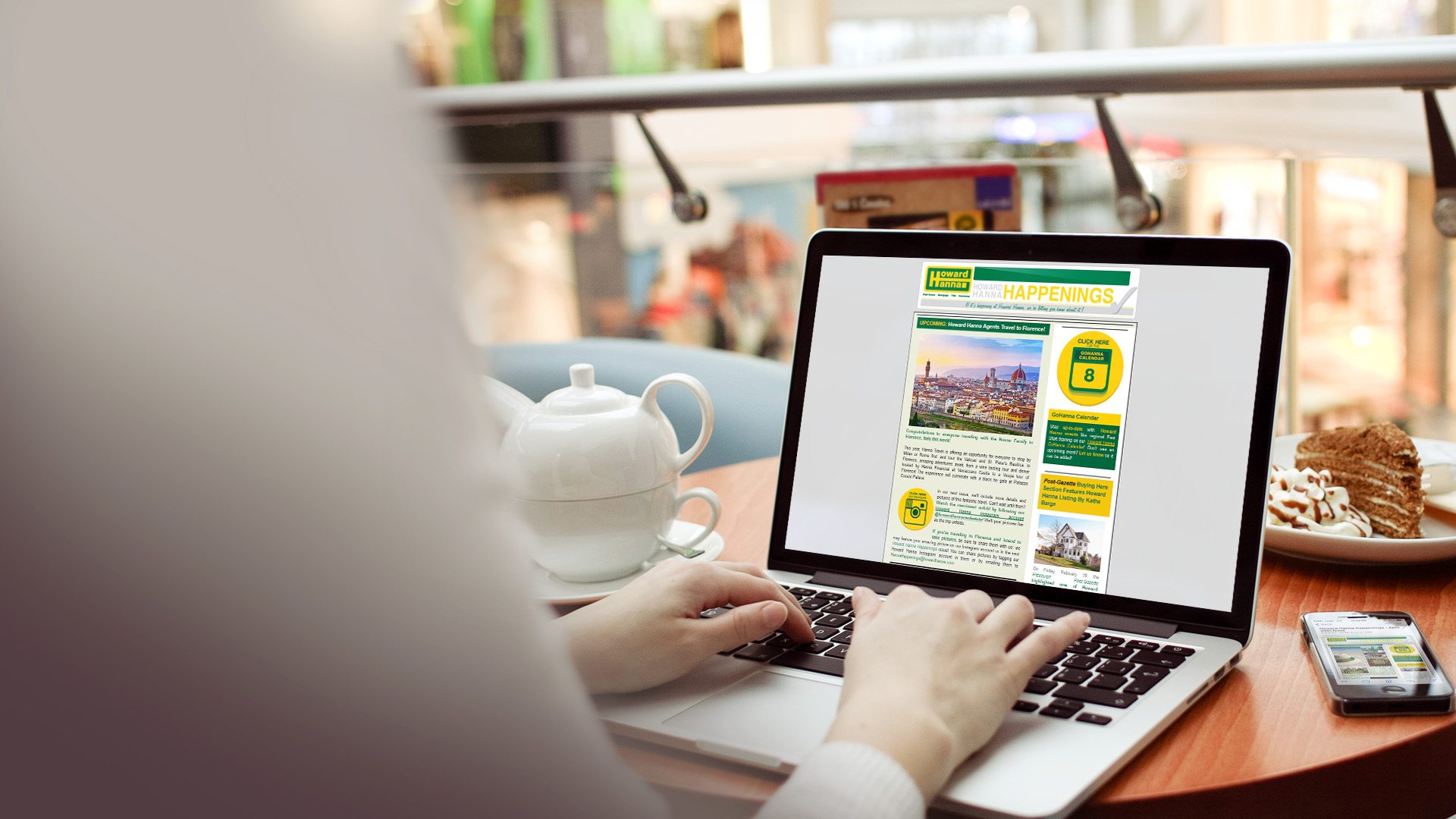 Howard Hanna Happenings newsletter case study hero image displayed as a polished lifestyle mockup.